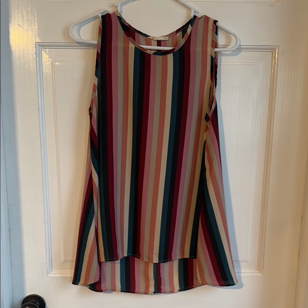 Red and Black Sleeveless Tank Top with Scoop Neck and Asymmetrical Style